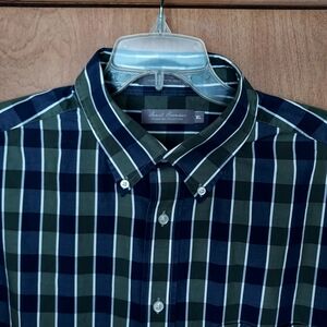 Daniel Cremieux Navy and Dark Green Long Sleeve Plaid Shirt Mens Size XL
